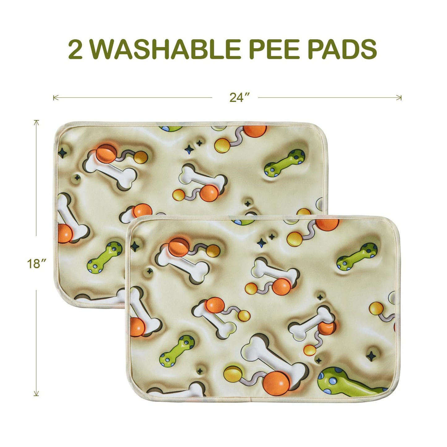 Qeils Reusable Puppy Pads, Washable Pee Pads for Dogs 2 Pcs 18"x24" 3D Printed Super Absorbent Leakproof Dog Training Pads, Non-Slip Potty Pads for Whelping, Incontinence, Playpen, Crate, Kennel