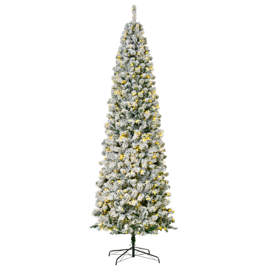 9ft Pre-Lit Snow-Flocked Slim Douglas Fir Artificial Christmas Tree with Realistic Branches, 550 LED Lights and 988 Tips