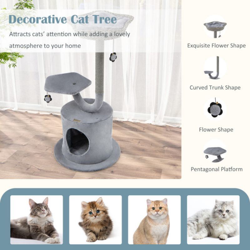 42 Inch Tall Cat Tower with Curved Metal Supporting Frame for Large and Small Cats