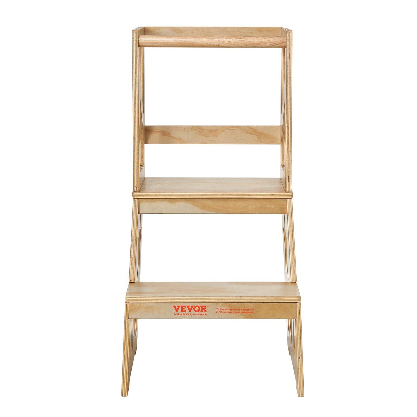 VEVOR Toddler Step Stool, Natural Pine Wood Kids Kitchen Stool Helper with Safety Rail, Standing Tower Learning Stool for Bedroom Bathroom Kitchen Counter, 150LBS Loading Capacity