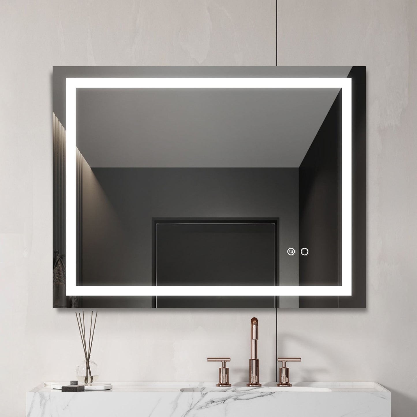 36“*28” LED Lighted Bathroom Wall Mounted Mirror with High Lumen+Anti-Fog Separately Control+Dimmer Function--DK