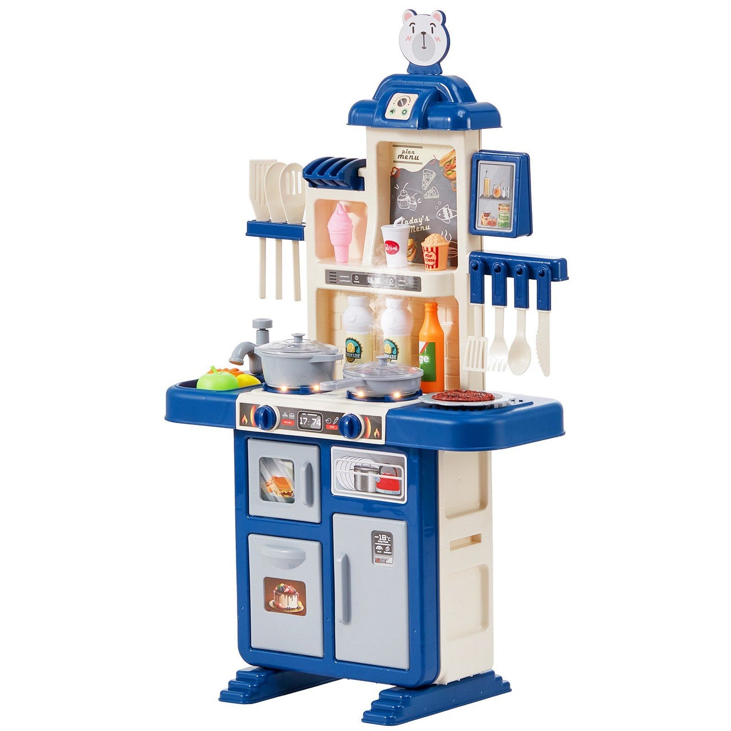 VEVOR Kitchen Playset Kids Pretend Cooking Play Toy 48 Piece Accessories Blue