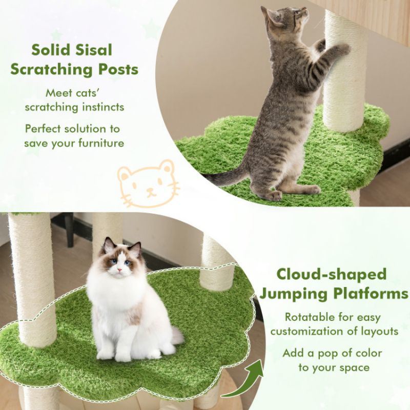 55 Inch Tall Cat Climbing Stand with Sisal Scratching Posts and Soft Cat Bed for Indoor Kittens