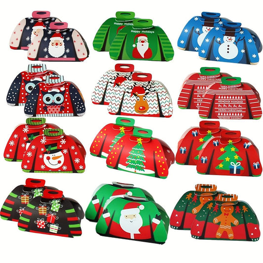 24Pcs Christmas Candy Boxes Assorted 3D Christmas Ugly Sweater Cookie Paper Boxes Cloth Shape Treat Box for Xmas Party Decor Supplies