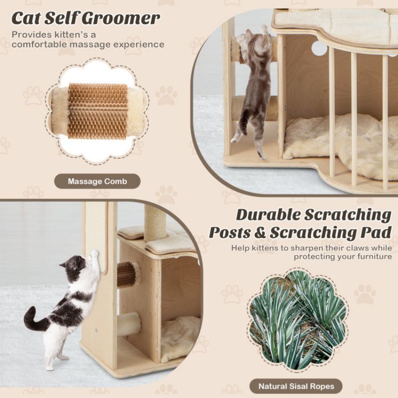 55 Inch Tall Multi-Level Cat Tree with Washable Removable Cushions