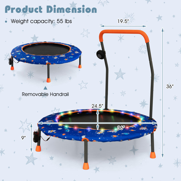 36 Inch Mini Trampoline with Colorful LED Lights and Bluetooth Speaker