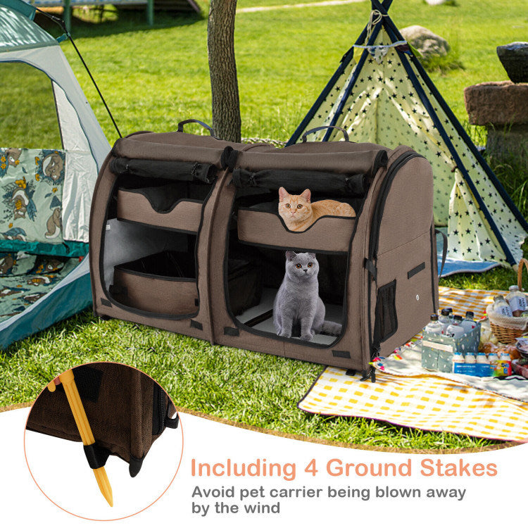 Double Compartment Pet Carrier with 2 Removable Hammocks