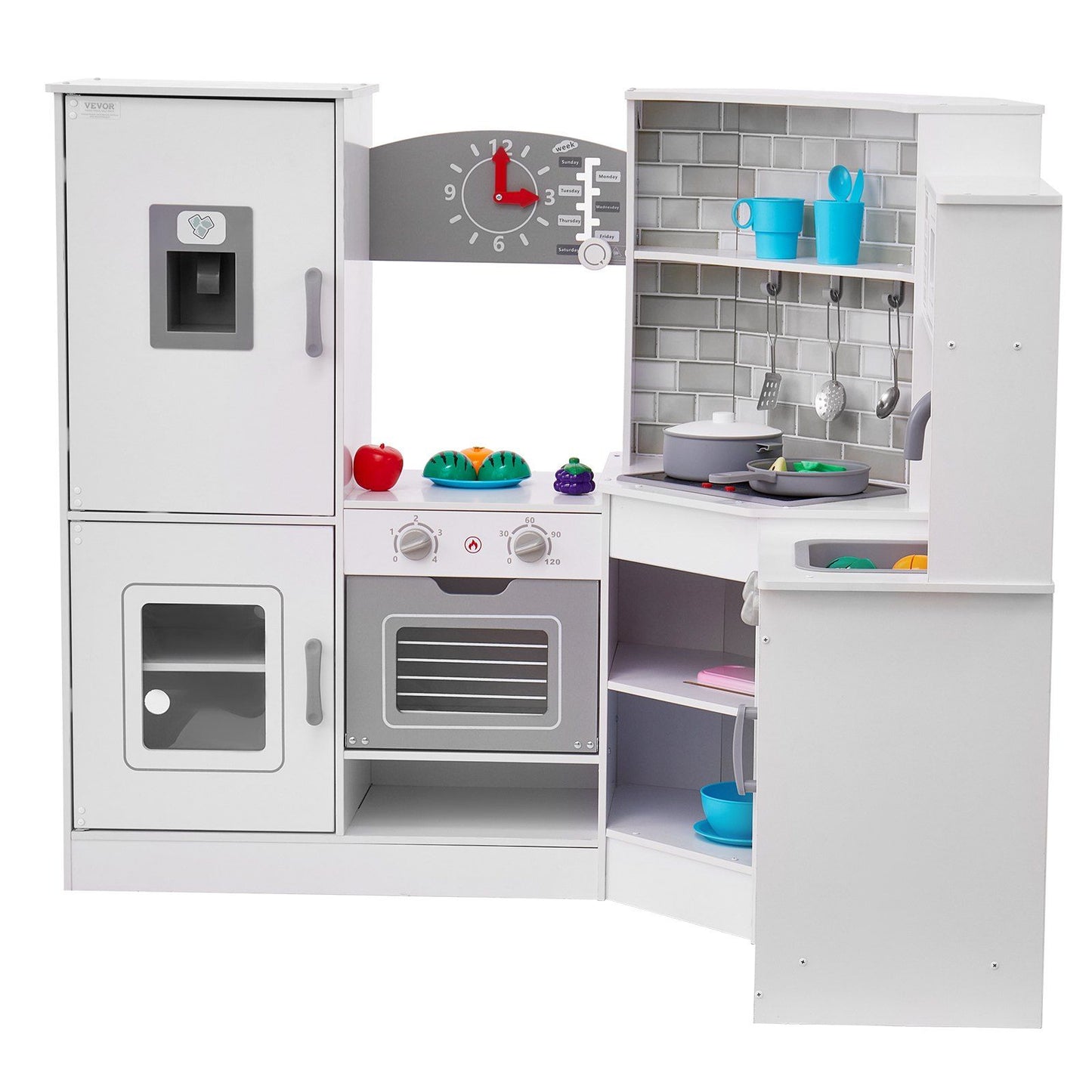 Christmas Gift! VEVOR Kitchen Playset Kids Pretend Cooking Play Toy 24 Piece Accessories White