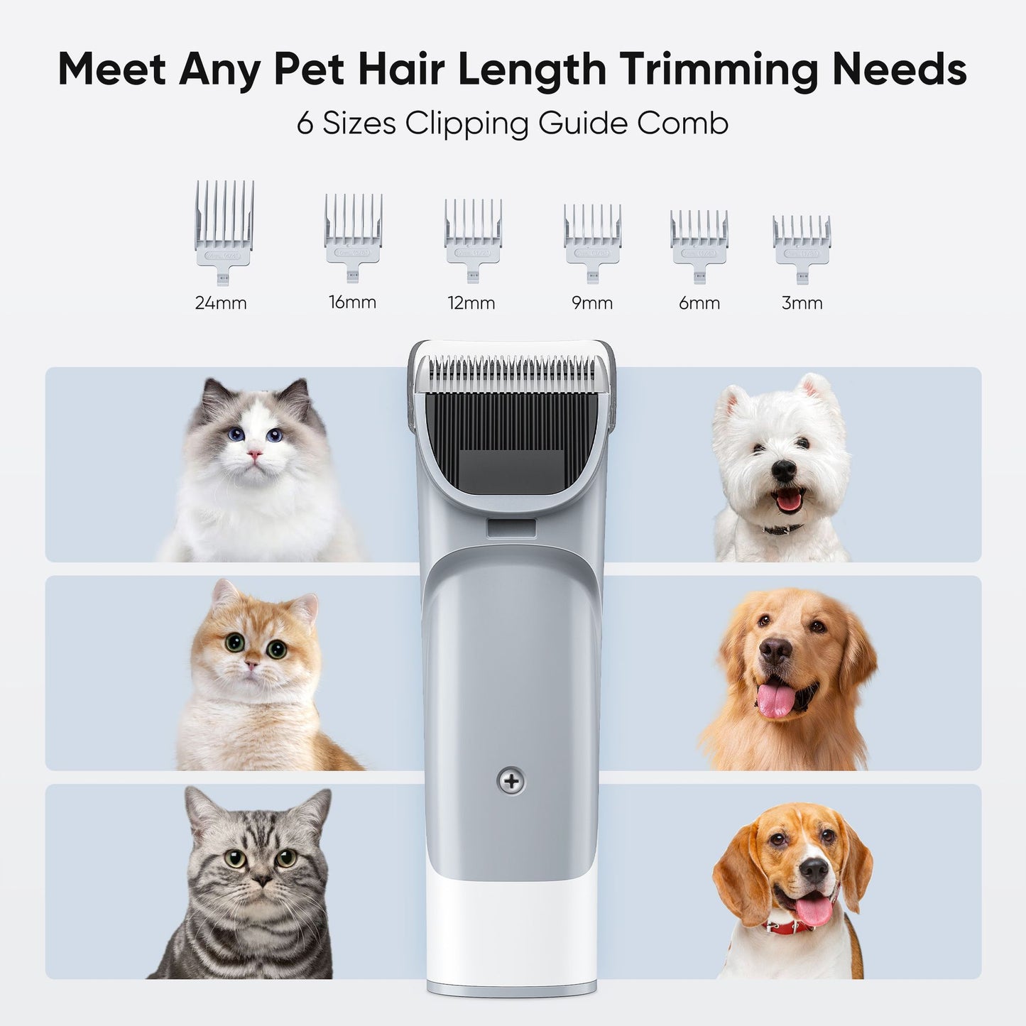 Professional Dog Grooming Clippers with 2.5L Cup, 3 Suction Modes, Cordless Clippers, 5 Groomer Tools, Low Noise Pet Hair Trimmer for