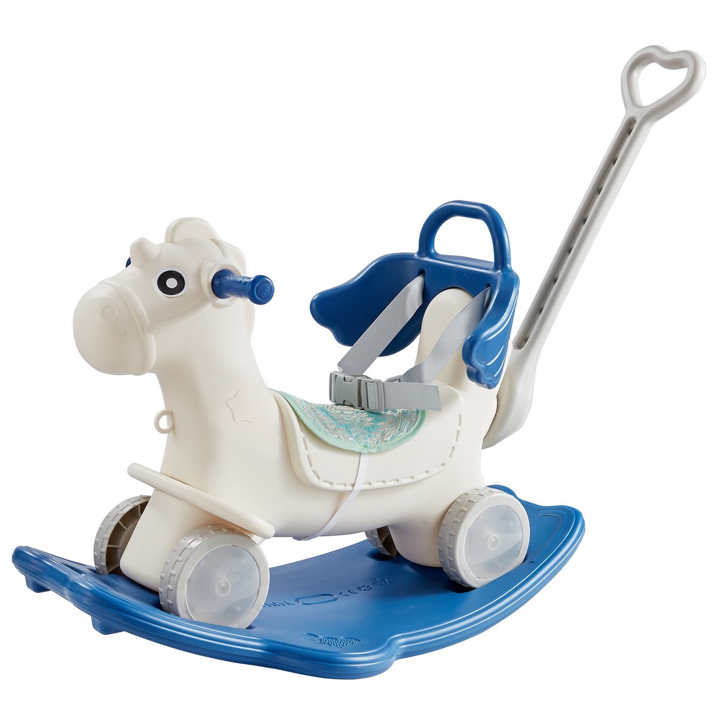 VEVOR 4 in 1 Rocking Horse for Toddlers 1-3 Years, Baby Rocking Horse with Detachable Balance Board, Push Handle and 4 Smooth Wheels, Support up to HDPE 80 lbs Kids Ride on Toy with Sound, Blue