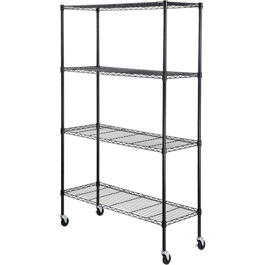 VEVOR Storage Shelving Unit with Wheels, 4-Tier Adjustable, 700 lbs Capacity, Heavy Duty Garage Shelves Metal Organizer Wire Rack, Black, 47.2" L x 17.7" W x 74" H for Kitchen Pantry Basement Bathroom