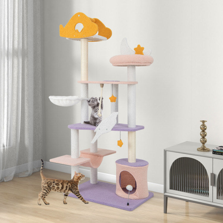 66" Cute Cat Tree Cats Multi-level Tall Cat Tower w/ Sisal Covered Scratching Posts