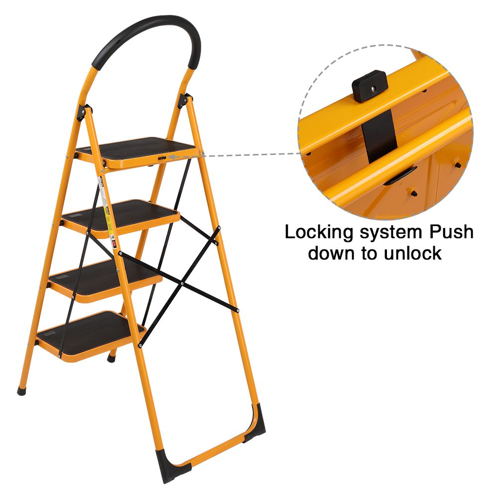 4 Step Ladder Folding Step Stool, Anti-Slip with Rubber Hand Grip, Portable Home and Kitchen Anti-Slip Stepladder, RT