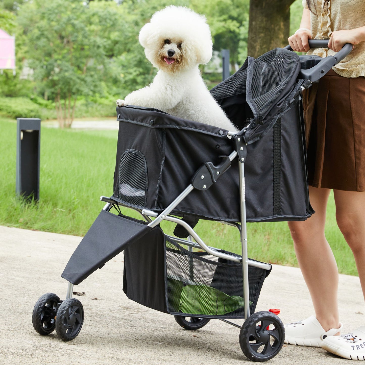 Pet Stroller for Dogs and Cats | Foldable, Lightweight, and Durable | Ideal for Small to Medium Pets | Includes Storage Basket