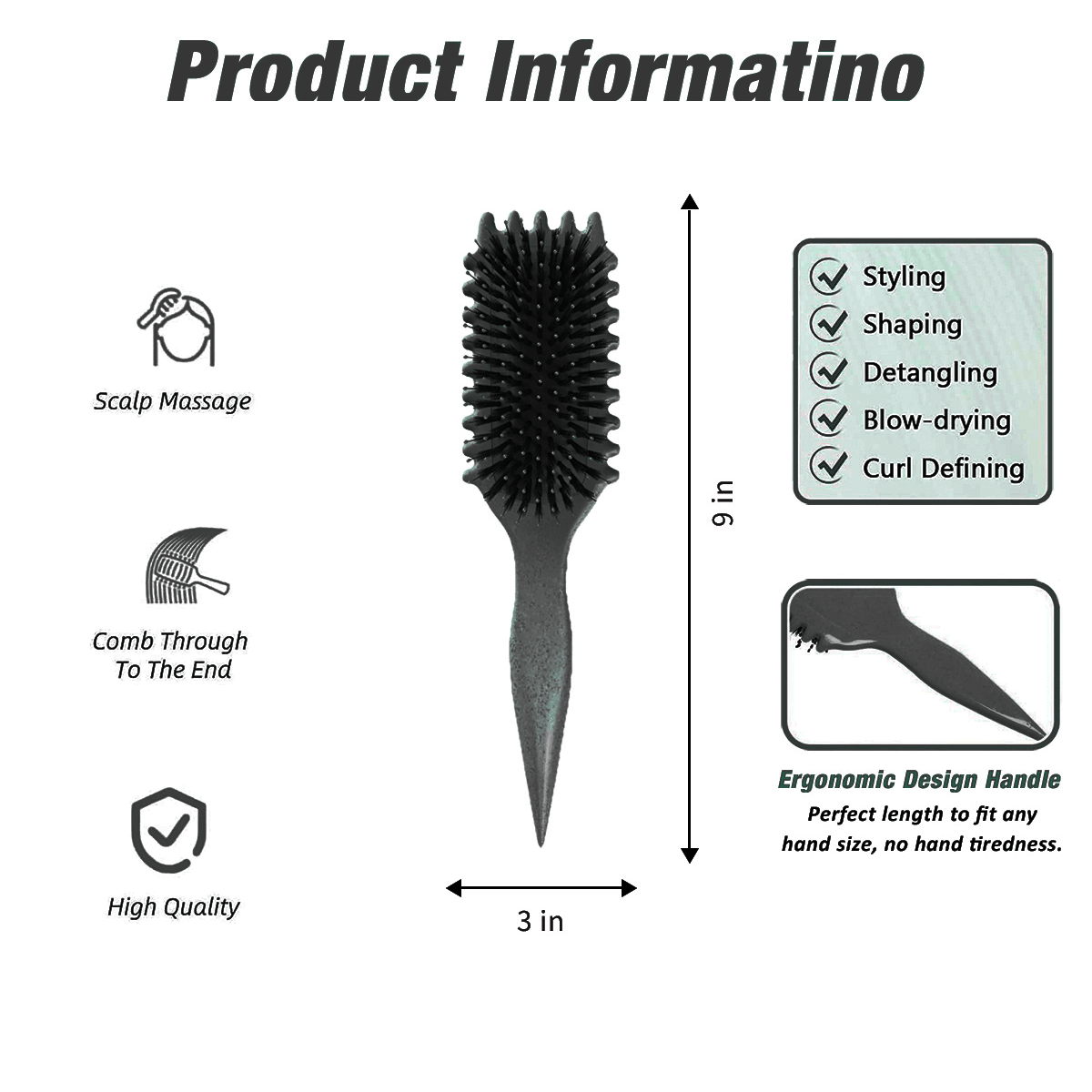 Curl Defining Brush,Boar Bristle Hair Brush Styling Brush for detangling,combing and shaping men and women,curls to reduce pulling and curl separation