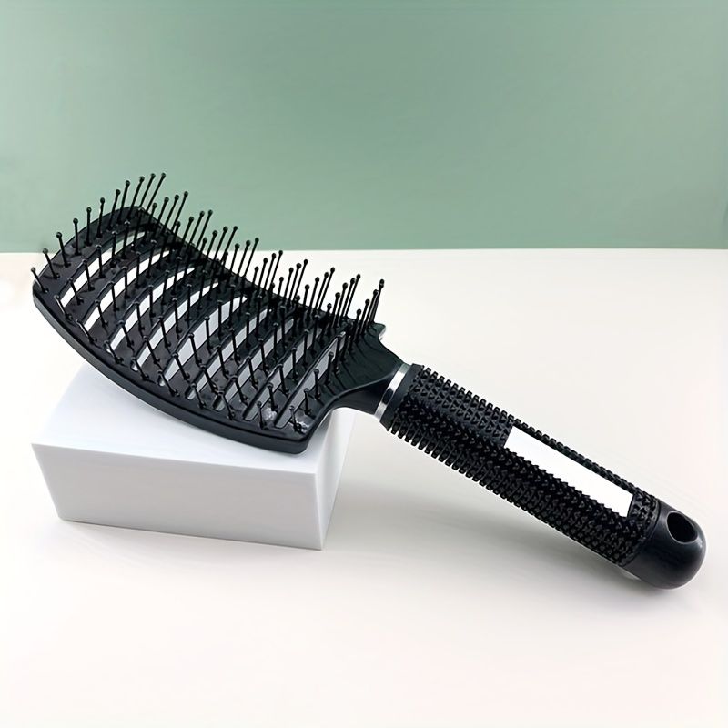 Curved Vented Styling Hair Brushes with Detangling Pins, Professional Paddle Detangler Hairbrush for All Hair Types For Women, Men, Wet And Dry Hair Black