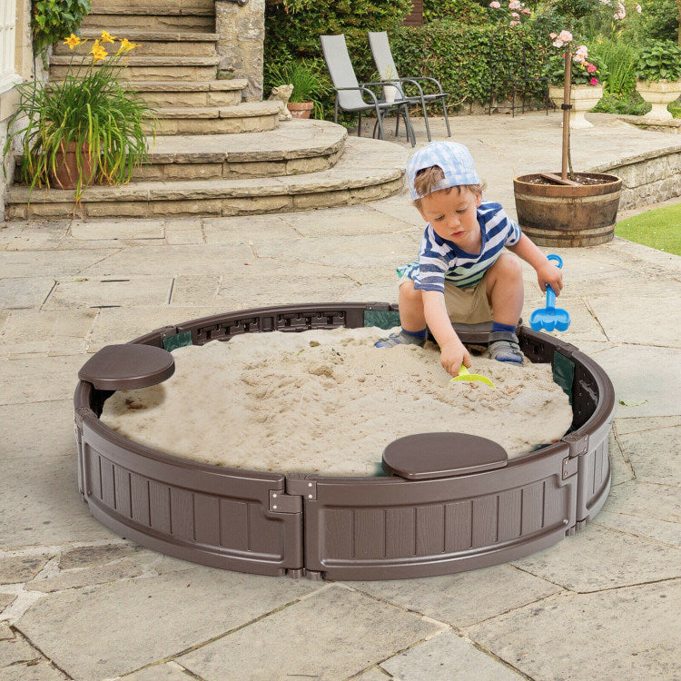 Sandbox with Built-in Corner Seat and Cover