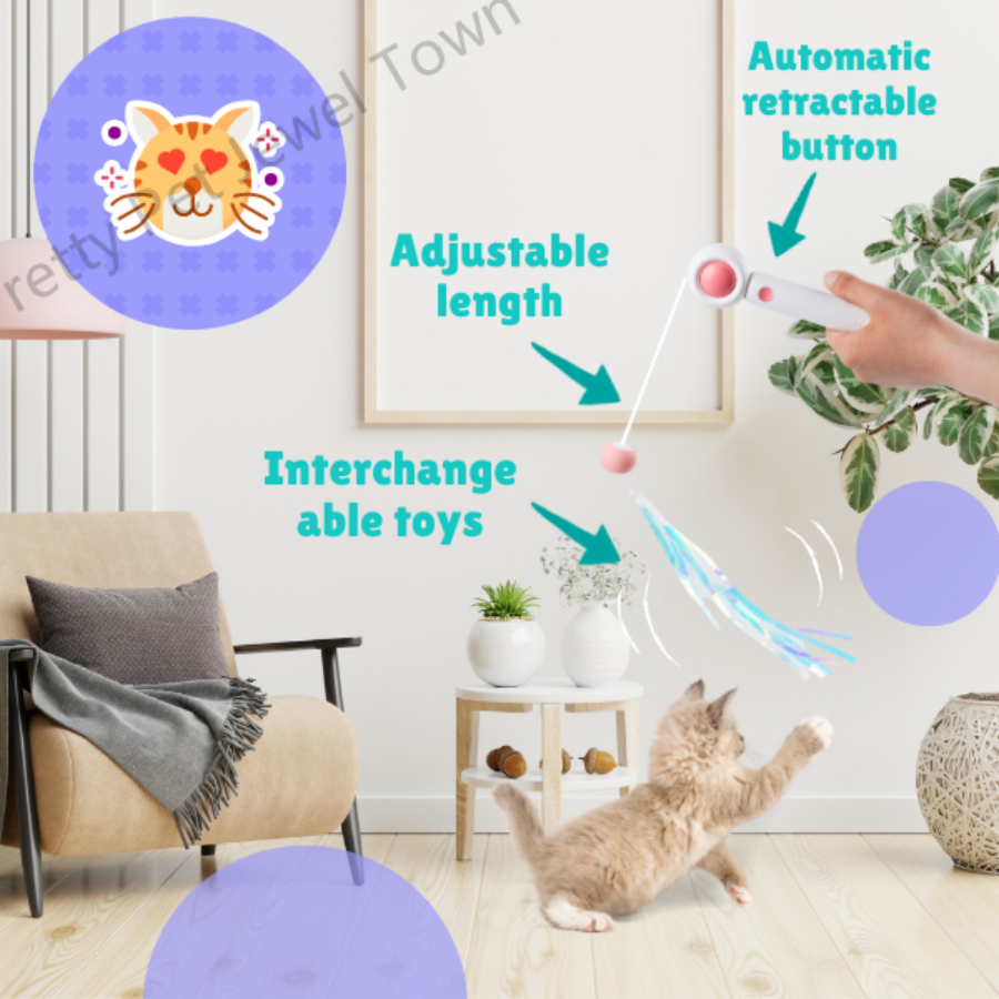 Cat Toy Two Product Sets, Including Retractable Laser Cat Toy Stick + Intelligent Bird Call Cat Toy Interactive Ball, Pet Fun Products, Pet Interactive Toy, Cat Toy Ball, Cat Teasing Laser Pointer.