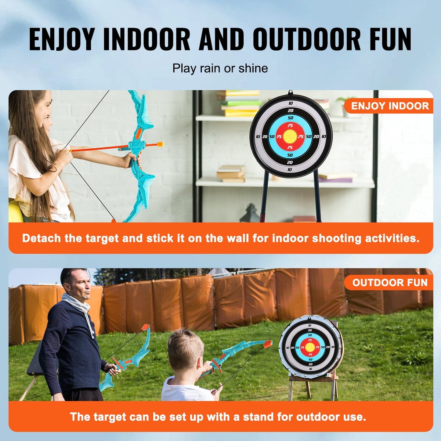 VEVOR Bow and Arrow Set for Kids, LED Light Up Archery Set with 10 Suction Cup Arrows, Hanging Target, Quiver, 3 Target Cans, Outdoor Toy for Boys & Girls 6 7 8 9 10+ Years Old, Birthday Gift for Kid