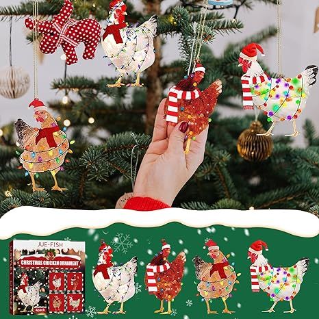 Chicken Hanging Ornament, 4 Pack Hanging Rooster Decorations, Hanging Chicken Christmas Ornaments, Hanging Ornament Thanksgiving Day Christmas Decorations, For Christmas Bedroom Car Pendant