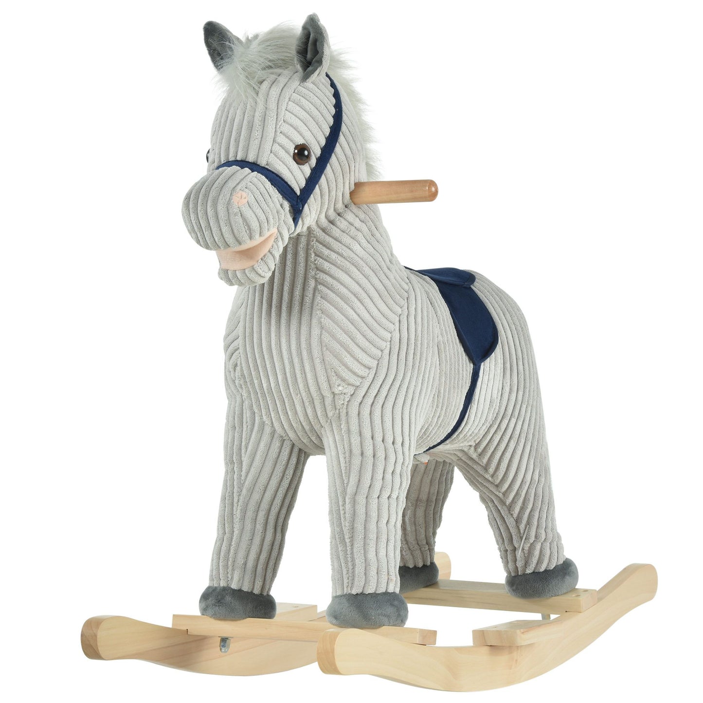 Qaba Kids Rocking Horse for Toddler 3-5, Plush Ride on Horse Wooden Rocker with Realistic Sounds, Gray