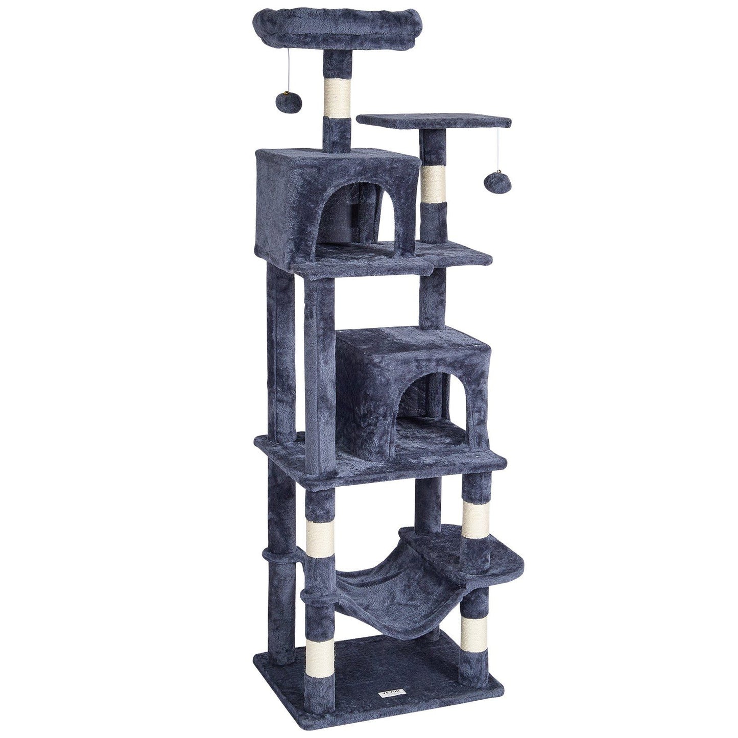 VEVOR Cat Tree 63" Cat Tower with 2 Cat Condos Sisal Scratching Post Light Grey