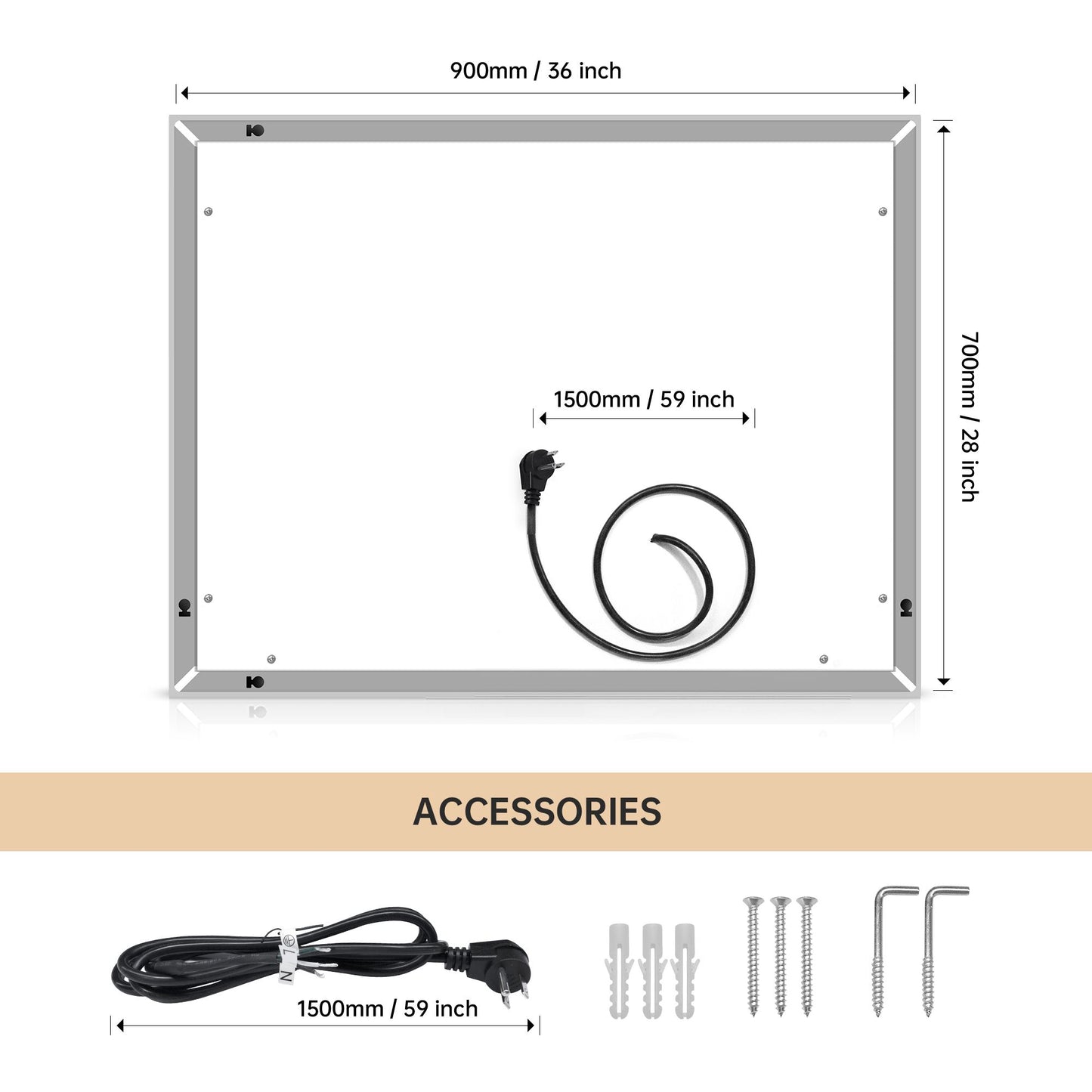 36“*28” LED Lighted Bathroom Wall Mounted Mirror with High Lumen+Anti-Fog Separately Control+Dimmer Function--DK