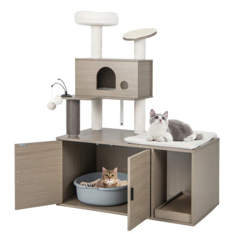 2-in-1 Modern Cat Tower with Litter Box Enclosure for Indoor Cars