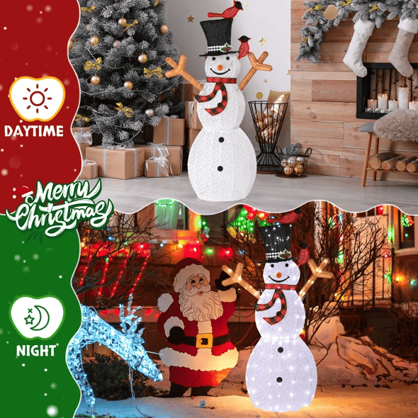 Lighted Snowman Christmas Yard Decorations, Pre-lit Snowman And Birds With 170 LED White Lights And Stakes For Xmas Outdoor Holiday Indoor Decor Lighted Holiday Displays