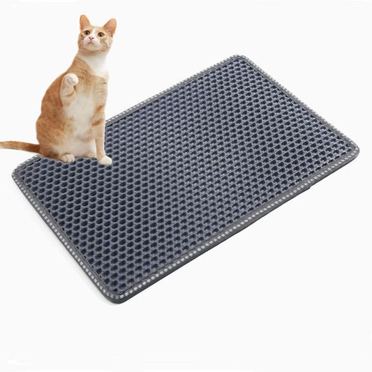 Cat Litter Mat, Kitty Litter Trapping Mat, Double Layer Mats with MiLi Shape Scratching design, Urine Waterproof, Easy Clean, Scatter Control 21" x 14" Grey