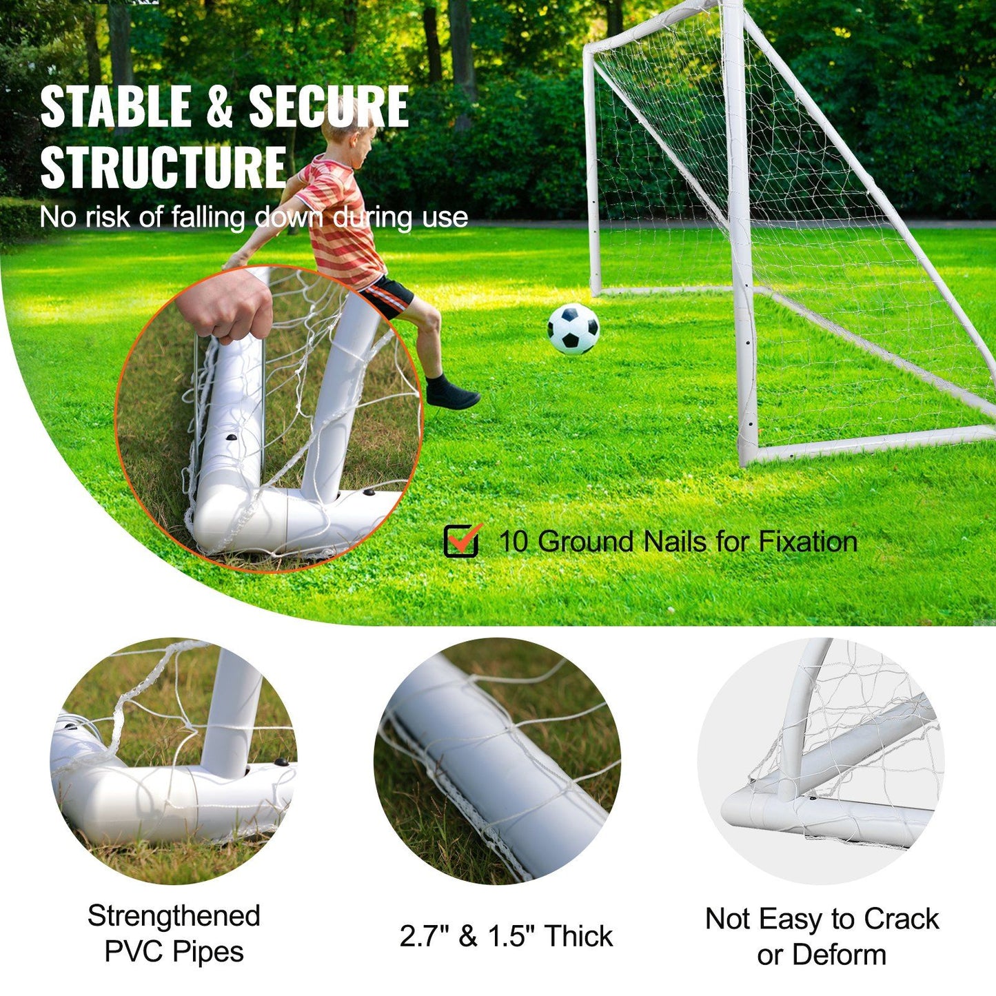 VEVOR Portable Soccer Goal, 12x6 ft Soccer Net, Adults Kids Backyard Soccer Net, Large Practice Soccer Net, Youth Training Soccer Goal Set, All-Weather Outdoor Soccer Goals with Carry Bag, 1 Pack