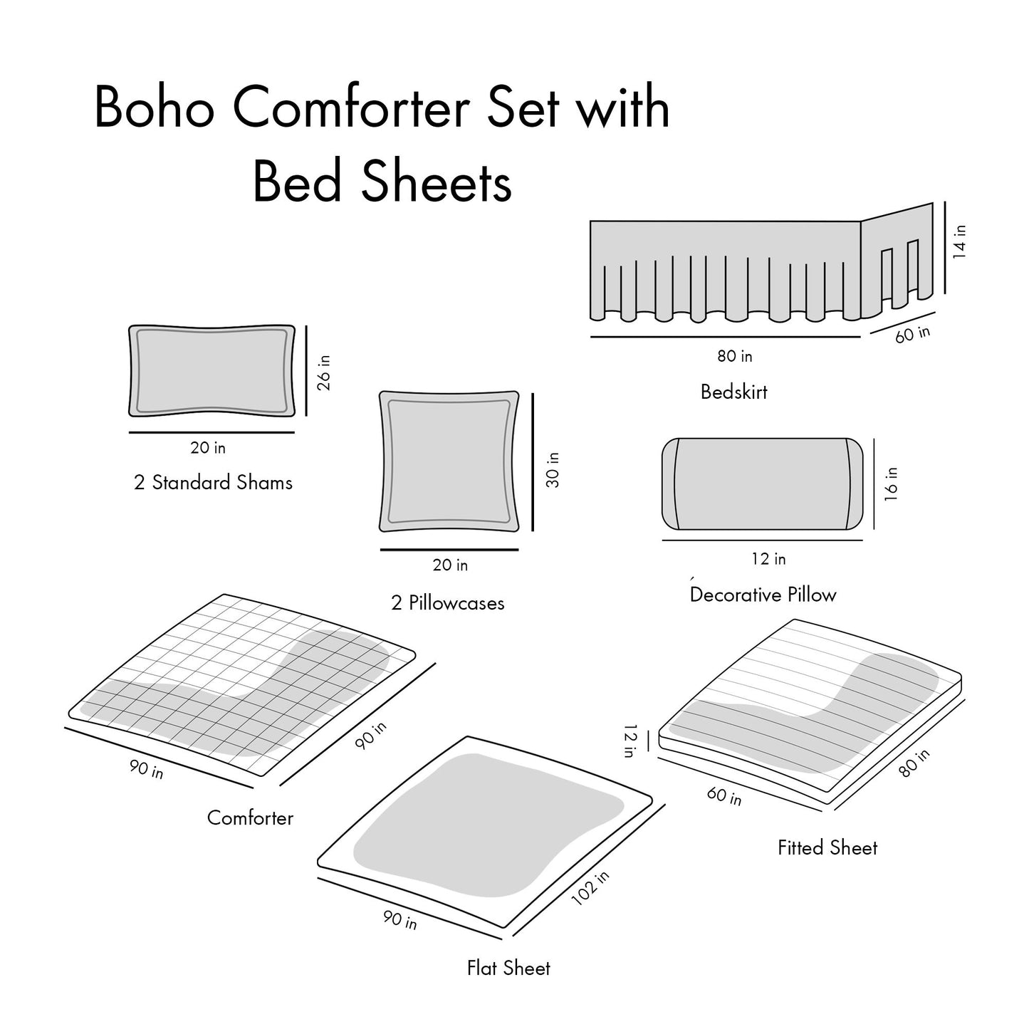 Queen Boho Comforter Set with Bed Sheets