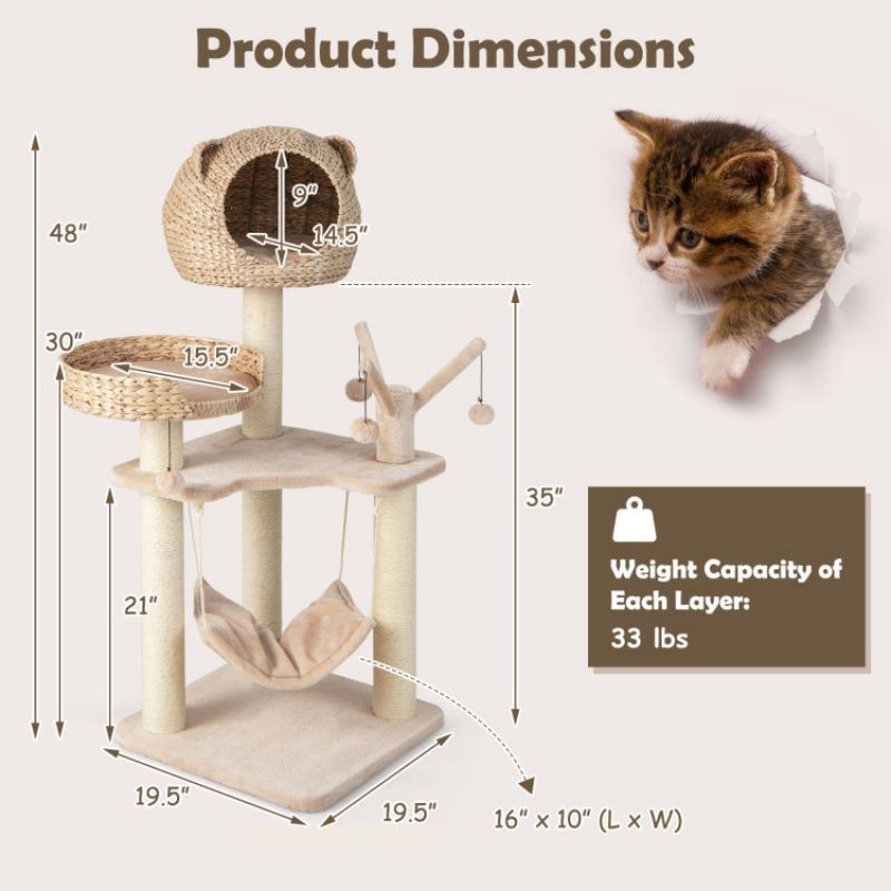 Multi-Level Cat Tree with Condo Hammock and Rotatable Hanging Balls