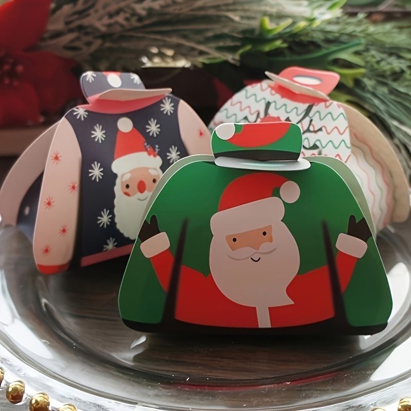 24Pcs Christmas Candy Boxes Assorted 3D Christmas Ugly Sweater Cookie Paper Boxes Cloth Shape Treat Box for Xmas Party Decor Supplies