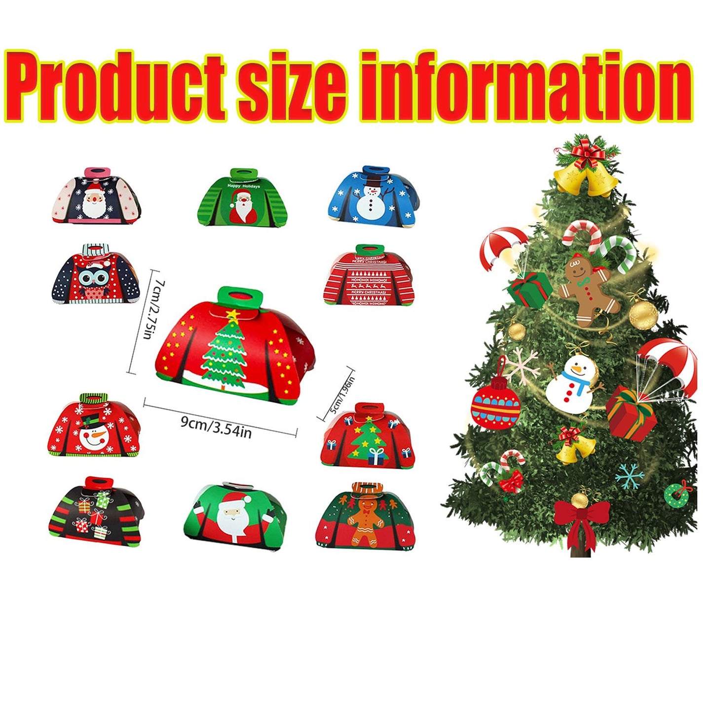 24Pcs Christmas Candy Boxes Assorted 3D Christmas Ugly Sweater Cookie Paper Boxes Cloth Shape Treat Box for Xmas Party Decor Supplies