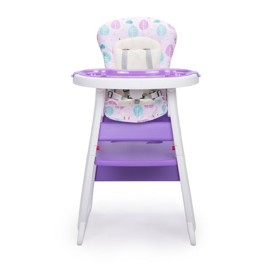 Convertible High Chair for Babies, Booster Seat with Safety Belt Feeding Tray, Toddler Chair and Table Set, Purple and White