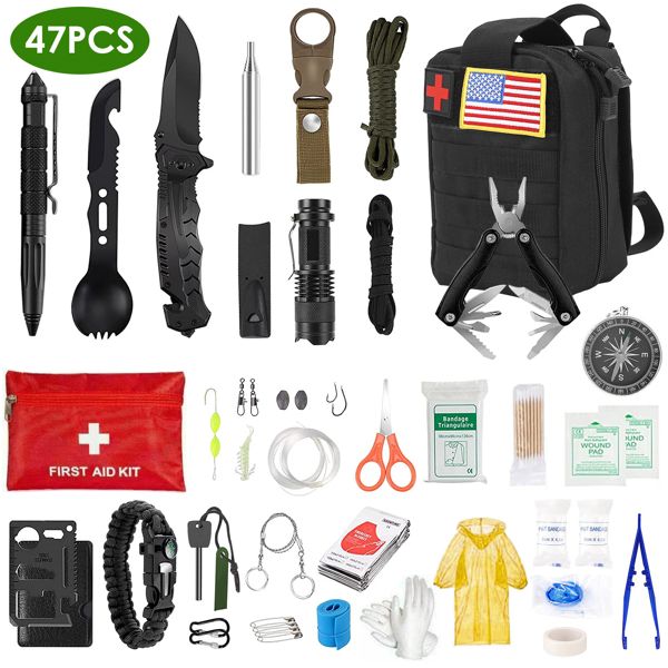 47 in 1 Survival Kits, Gifts for Men, Professional Survival Gear Equipment Tools First Aid Supplies for SOS Emergency Tactical Hiking Hunting Disaster Camping Adventures(No shipments on weekends)