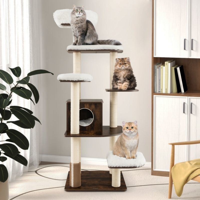 7-Layer Wooden Cat Tree Tall Cat Tower with Sisal Posts and Condo