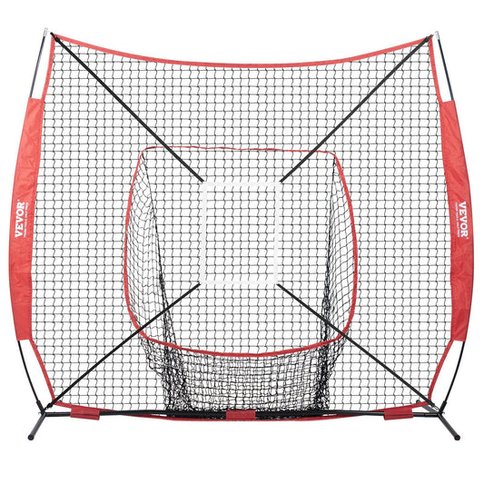 VEVOR 7x7 ft Baseball Softball Practice Net, Portable Baseball Training Net for Hitting Batting Catching Pitching, Backstop Baseball Equipment with Bow Frame, Carry Bag, Strike Zone, Ball, Batting Tee