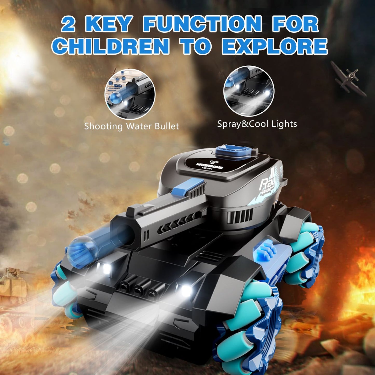 4DRC Y1 RC Crawler Scale Water Bullet Shooting Remote Control Cars,Kids 4WD Battle Stunt Car,All Terrain RC Truck with 360°Rotating,Toy Gift for Boys Girls Kids,Blue