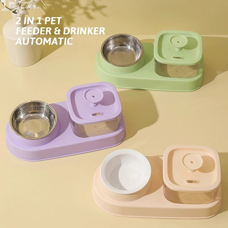 Cat Water Dispenser and Feeding Bowl 2-in-1, Dry and wet separation automatic water dispenser Sturdy cat feeding bowl Cat and dog feeding supplies easy to clean flow design