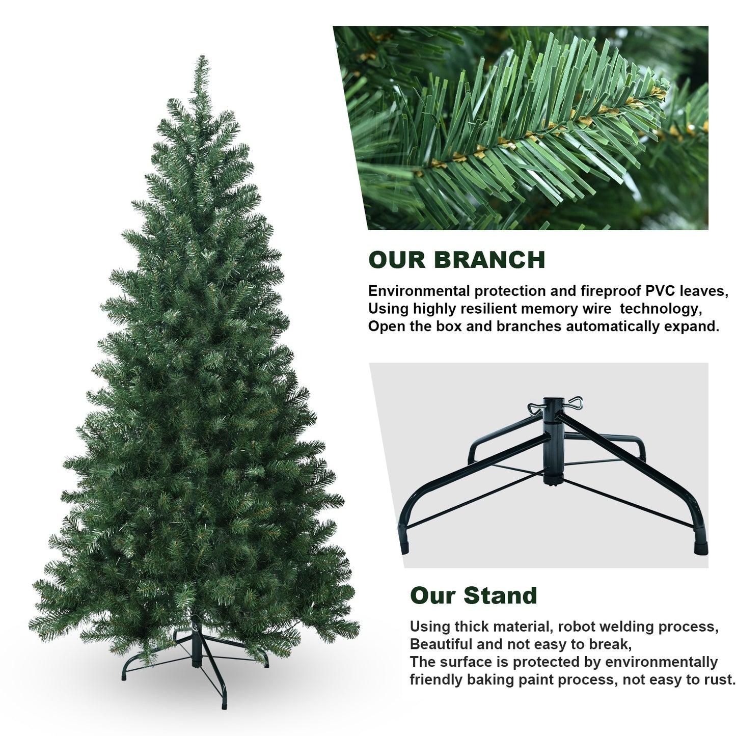 7ft PVC Hinged Green Tree Environmentally Friendly Fireproof Artificial Christmas Tree