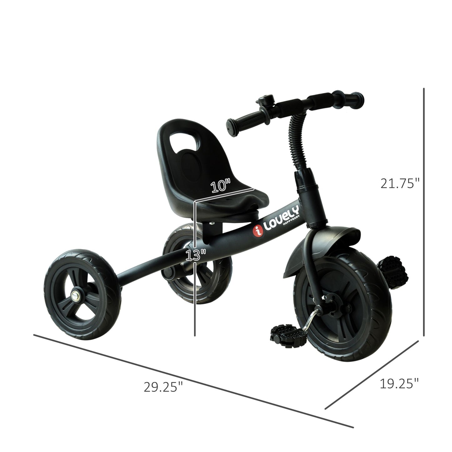 Qaba 3-Wheel Recreation Ride-On Toddler Tricycle With Bell Indoor / Outdoor - Black