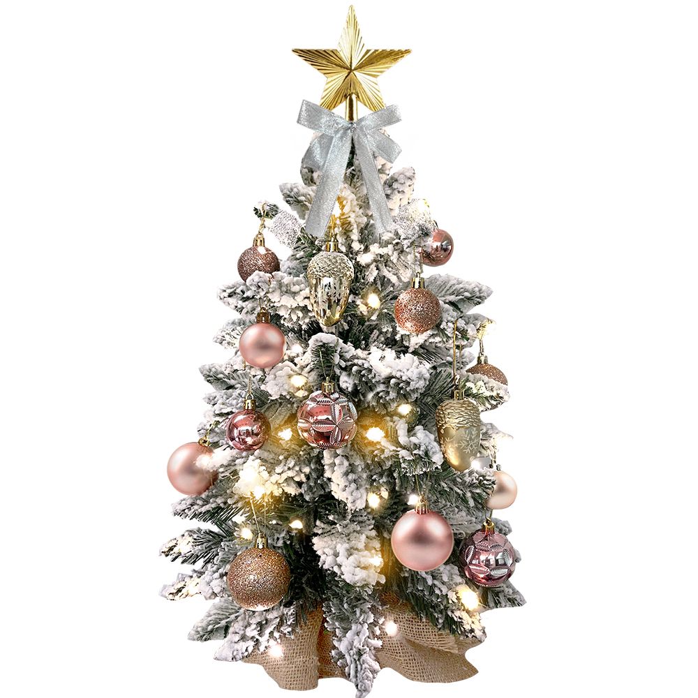 22in Mini Christmas Tree with Light Artificial Small Tabletop Christmas Decoration with Flocked Snow, Exquisite Decor & Xmas Ornaments for Table Top for Home & Office, Silver