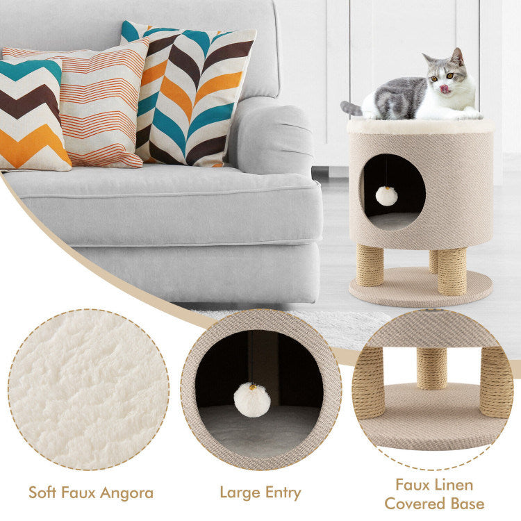 3-in-1 Cat Condo Stool Kitty Bed with Scratching Posts and Plush Ball Toy