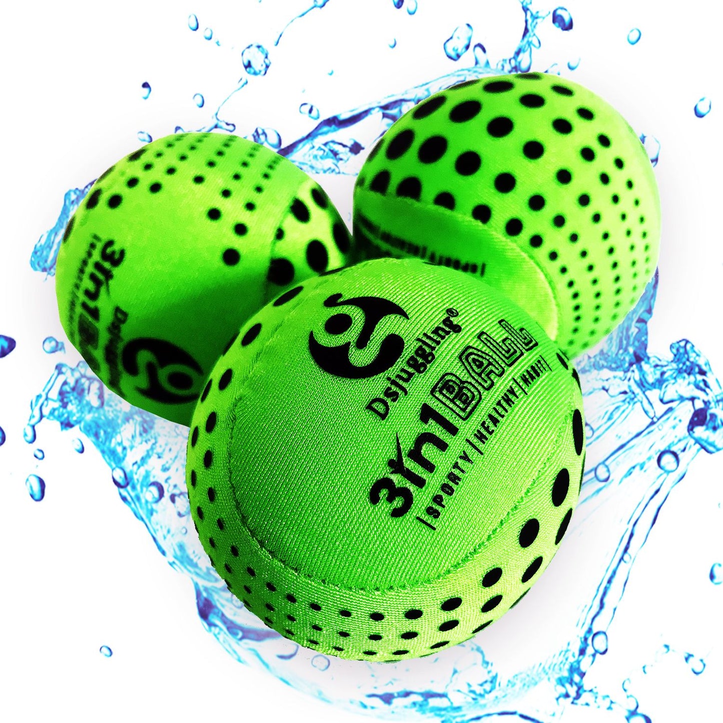 DSJUGGLING Washable Juggling Ball for Beginners, 60mm 100g Each 3in1 Multi-Function Balls Set of 3 | Water Skimming Balls Bounce On Water - Pool Ball & Beach Toys | Soft Bouncy Grip Training Ball Kit