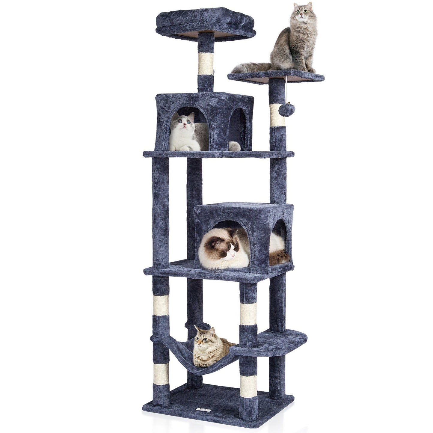 VEVOR Cat Tree 63" Cat Tower with 2 Cat Condos Sisal Scratching Post Light Grey