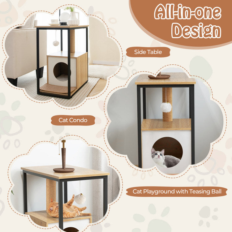 Cat Furniture End Table Cat House with Scratching Post