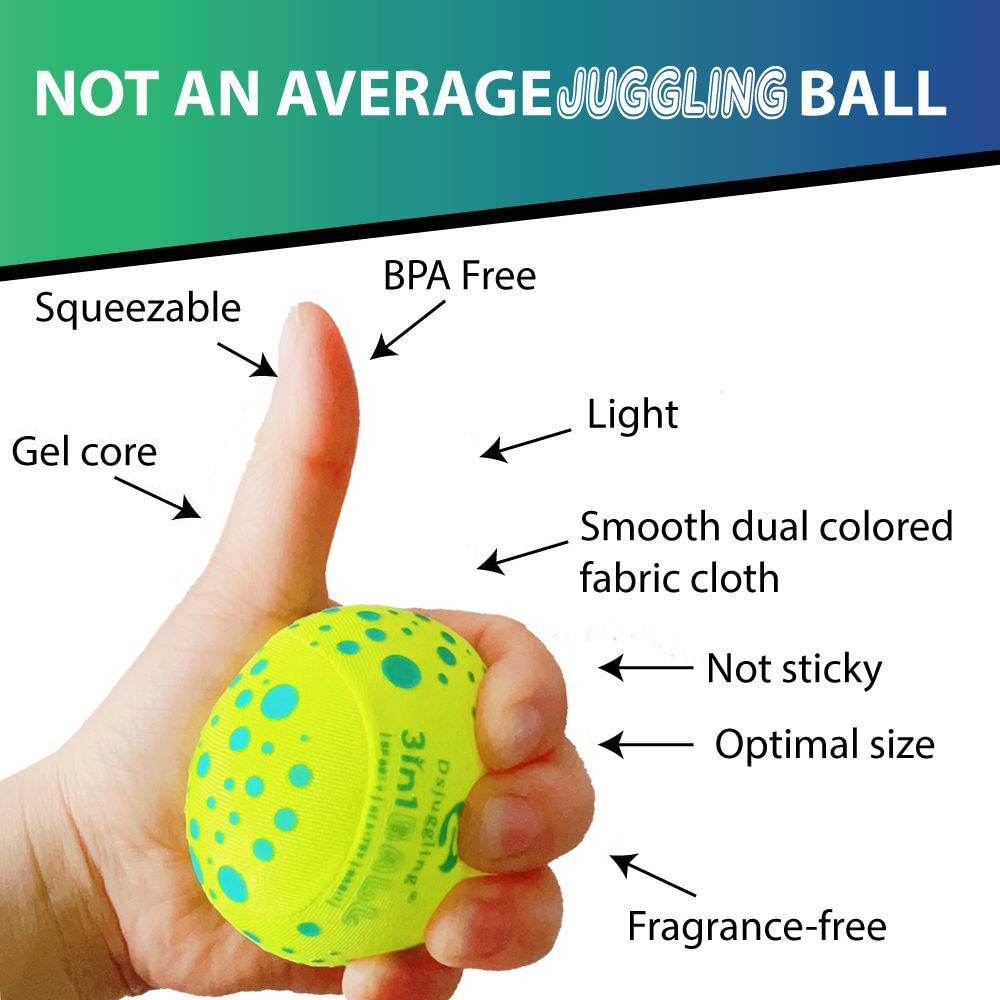 DSJUGGLING Washable Juggling Ball for Beginners, 60mm 100g Each 3in1 Multi-Function Balls Set of 3 | Water Skimming Balls Bounce On Water - Pool Ball & Beach Toys | Soft Bouncy Grip Training Ball Kit