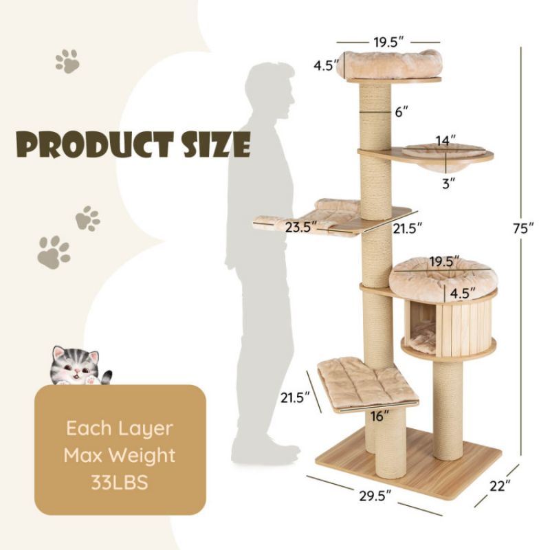 Modern Tall Cat Tree Tower with Scratch Posts and Washable Mats